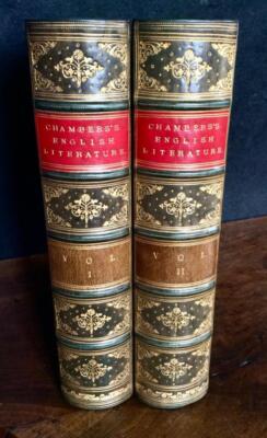 1883 CHAMBER'S ENGLISH LITERATURE SET 2 x FINE LEATHER BOUND VOLUMES Illustrated-image