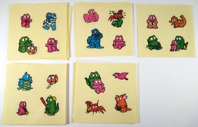 🟢🔥 5x GODZILLAND 1984 VINTAGE UNUSED STICKER SHEET SET MINILLA EBIRAH GODZILLA-image