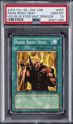 2002 YU-GI-OH! LOB-LEGEND OF BLUE EYES WHITE DRAGON #097 RAISE BODY HEAT PSA 10-image