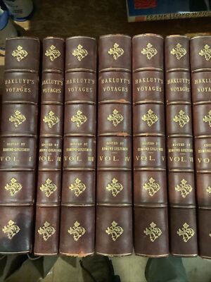 Hakluyt's Voyages 16 Volume Set Leather Bound 1885 Edinburgh Bayntun-image