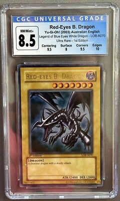 2003 Yugioh Blue Eyes Red Eyes Black Dragon LOB-A070 1st Edition CGC 8.5-image