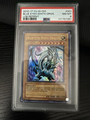 2010 - 17 Yugioh Blue-Eyes White Dragon LOB-001 LOB Reprint PSA 8-image