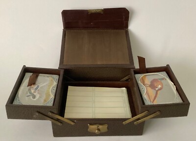 VINTAGE BRIDGE SET BY JOHN WADDINGTON LEATHER BOUND CASE SEALED DECKS OF CARDS-image
