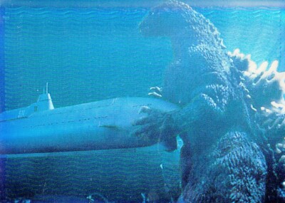 GODZILLA CHROMIUM 1996 PARALLEL HOLOCHROME STICKER # 48 GODZILLA TERROR -image