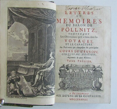 1738 2 volumes LETTRES et MEMOIRES du Baron de Pollnitz VOYAGES TRAVELS ANTIQUE-image