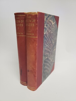 The Origin of Species Charles Darwin Antique Two Volume Set 1896 Leather Bound !-image