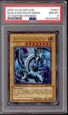 Yu-Gi-Oh Legend LOB 1st Edition Spanish Blue-Eyes White Dragon LDD-S001 PSA 8-image