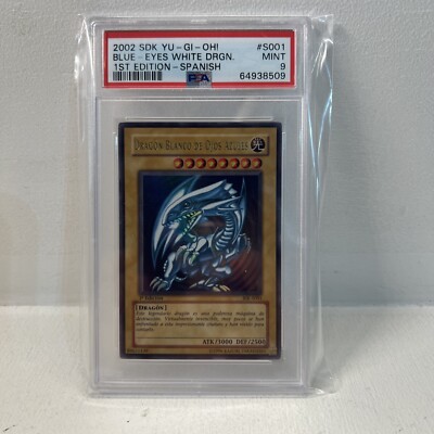 Yu-Gi-Oh! 2002 Blue Eyes White Dragon Spanish SDK-001 1st Edition PSA 9 Pop 6-image