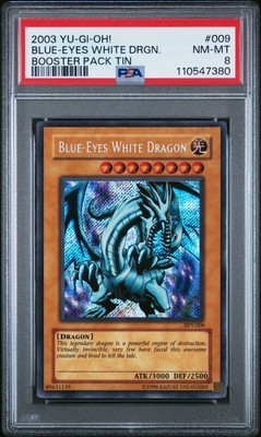 2003 YU-GI-OH! BOOSTER PACK TIN #009 BLUE-EYES WHITE DRAGON PSA 8-image