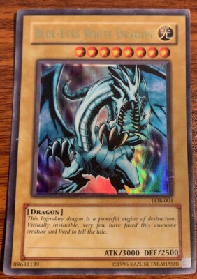 1996 Yu Gi Oh Blue-Eyes White Dragon #LOB-001 Holo  Free Shipping-image