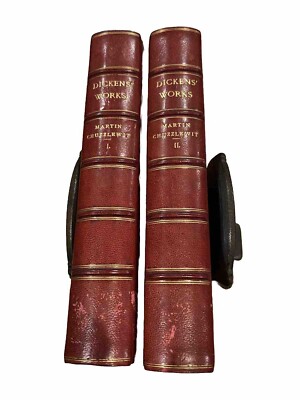 Martin Chuzzlewit 2 vol half leather set Chapman & Hall rare undated 1871-1905-image