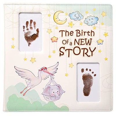 Leather-Bound Baby Memory Book - Baby Baby book + ink pads, pocket, stickers-image