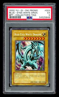 2002 YuGiOh Tins BLUE-EYES WHITE DRAGON BPT-003 REVERSE Secret Rare PSA 5!-image