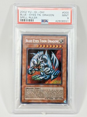 2002 Yu-Gi-Oh Blue Eyes Toon Dragon Spell Ruler SRL-000 Secret Rare Holo PSA 9-image