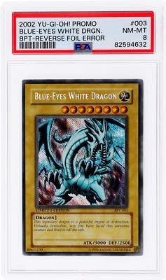 2002 Yu-Gi-Oh! Promo Blue-Eyes White Dragon Bpt Reverse Foil Error #3 PSA 8-image