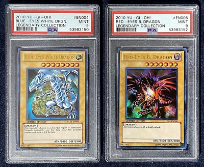 2010 YU-GI-OH! LEGENDARY COLLECTION 2 CARD LOT: BLUE-EYES & RED-EYES  BOTH PSA 9-image