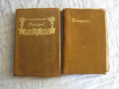 ANTIQUE SUEDE LEATHER BOOK SET RUBAIYAT OF OMAR KHAYYAM EVANGELINE LOT POEMS OLD-image