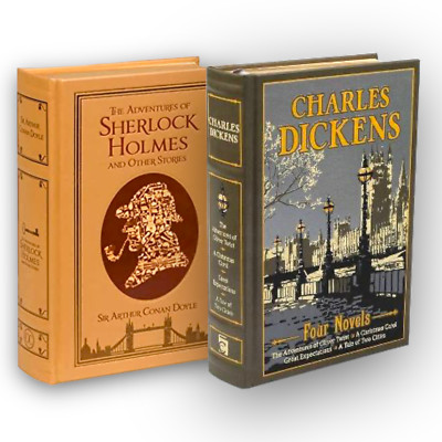 SET OF 2! CHARLES DICKENS 4 novels & ADVENTURES OF SHERLOCK HOLMES Leather Bound-image