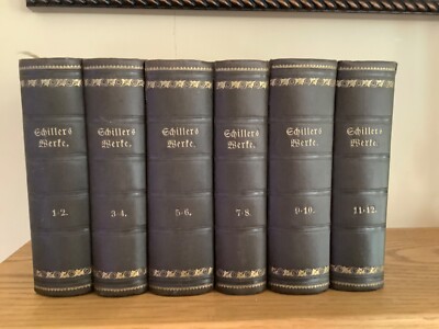Rare 1847 Schillers Works german book set, vol 1-12 leather-image
