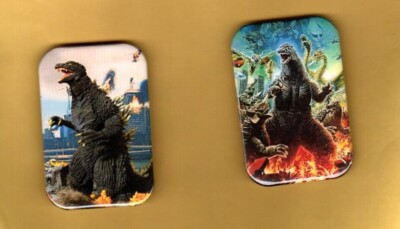 GODZILLA     2  MAGNETS OR ,BUTTON,  PINBACK  2