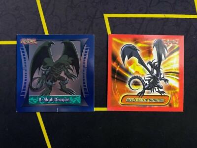 Topps Yu Gi Oh! 1996  B. Skull Dragon Foil and Red Eyes B Dragon Common Sticker-image