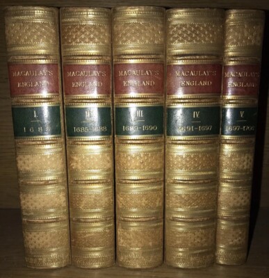 LEATHER Set; HISTORY OF ENGLAND! LORD MACAULAY Full Gilded Calf 1855-image