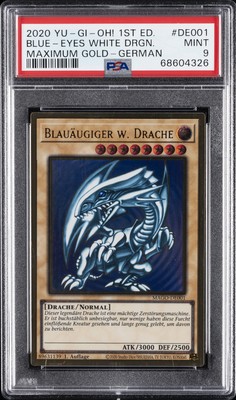 2020 YU-GI-OH! MAXIMUM GOLD 1ST ED-GERMAN #DE001 BLUE-EYES WHITE DRAGON PSA 9-image