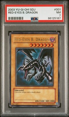 Yugioh Red-Eyes Black Dragon SDJ-001 Unlimited Edition Holo Rare Yu-Gi-Oh! PSA 7-image