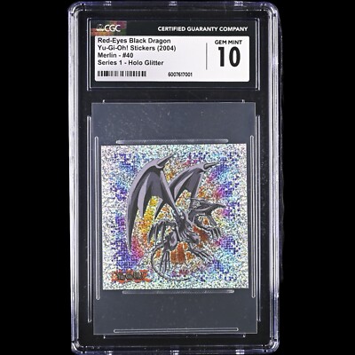 Yugioh Red Eyes Black Dragon Merlin Holo Sticker Vintage CGC 10-image
