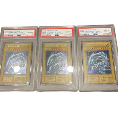 PSA 10 KONAMI Yu-Gi-Oh! Blue-Eyes White Dragon Secret Rare 25th   Kaiba Set of 3-image