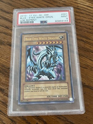 YU-GI-OH! PSA 9 Blue-Eyes White Dragon LOB-001 Ultra Rare Reprint 2010 Yugioh NM-image