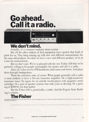 Fisher - Model 150 Stereo System - Original Magazine Ad - 1967-image