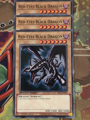 3 x YuGiOh Red-Eyes Black Dragon SBC1-ENF01 1st Ed Common Speed Duel Mint -image