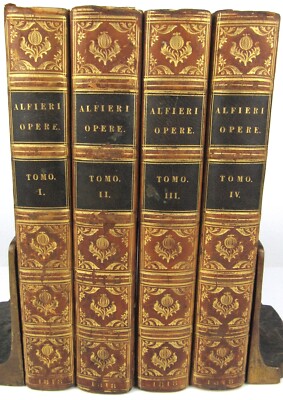 1818 Tragedies of Vittorio Alfieri Poet Sonnets Satires Italy Leather 4 Vol. Set-image