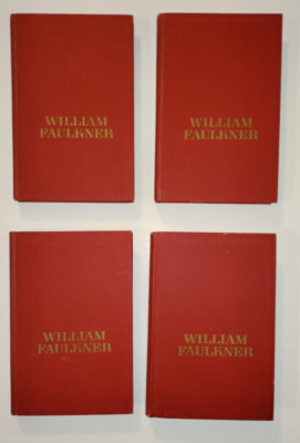 Vintage William Faulkner Book Set of 4 Hardcovers Random House Red Boards 1950s-image