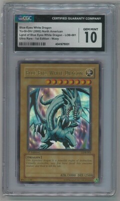 CGC 10  2002 LOB-001 Yu-Gi-Oh Blue Eyes White Dragon 1st Edition NA Eng Glossy-image