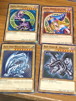 Yugioh Blue Eyes White Dragon Dark Magician Girl Red Eyes Black 4 Card Set-image