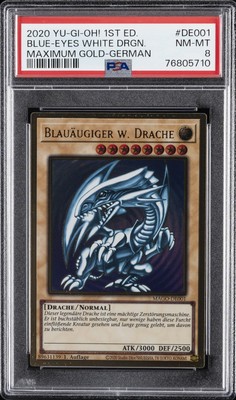 2020 YU-GI-OH! MAXIMUM GOLD 1ST ED-GERMAN #DE001 BLUE-EYES WHITE DRAGON PSA 8-image