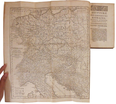 18TH C 'HISTORY~ROMAN EMPERORS SINCE AUGUSTUS' 4 VL LTHR BND SET W/OULL-OUT MAPS-image