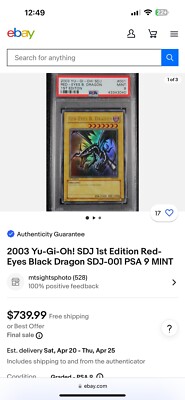 Yugioh Red Eyes Black Dragon SDJ-001 1st Edition PSA 9-image