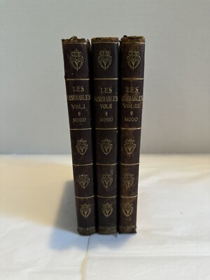 SET - Les Miserables, Victor Hugo Leatherbound 3 Volumes - Nelson 1900 VERY GOOD-image