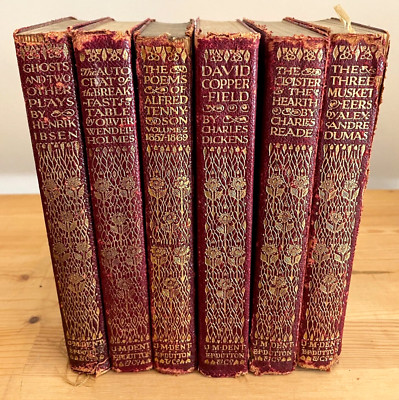 Set Six 1912 Everyman's Red Leather Ibsen Dickens Dumas Tennyson Holmes Reade-image