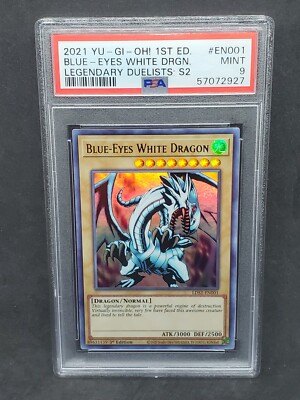 Yugioh PSA 9 MINT Blue-Eyes White Dragon LDS2-EN001 1st Edition Ultra Rare-image