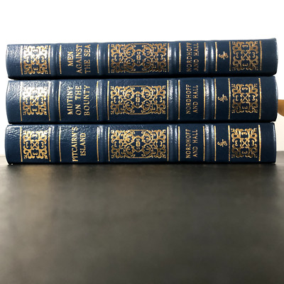 Nordhoff & Hall 3 Vol Bounty Set Easton Press RARE - Blue Leather - Nice!-image