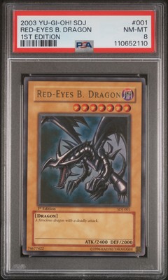 2003 YU-GI-OH! STARTER DECK: JOEY 1ST EDITION #001 RED-EYES B. DRAGON PSA 8-image