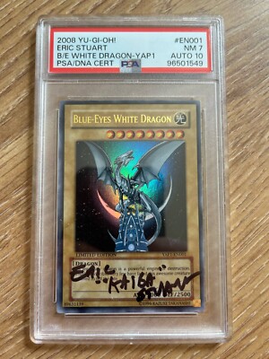 YuGiOh Blue Eyes White Dragon Eric Stuart PSA 7 10 Auto Signed YAP1-EN001 POP1-image