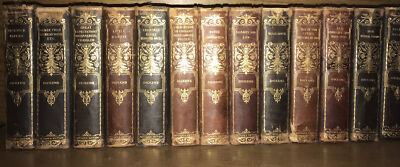 LEATHER Set;Works Charles Dickens!13 Volumes Chipping Wear Library Rustic Poor-image