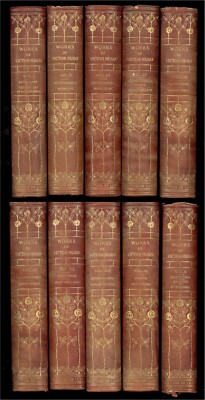 WORKS OF VICTOR HUGO 10 Volume Set Nottingham Society c 1864 Red Leather De Luxe-image