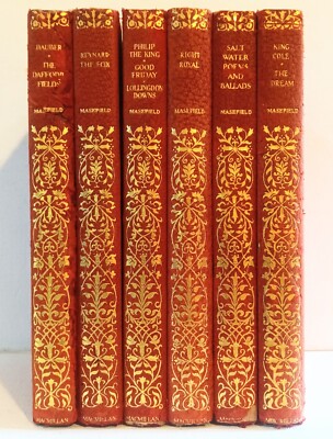 John Masefield Poet Laureate Set of 6 Leather Books, 1923 Macmillan Publishing-image