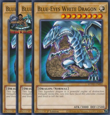Yugioh! 3x Blue-Eyes White Dragon SDWD-EN002 Common  NM-image